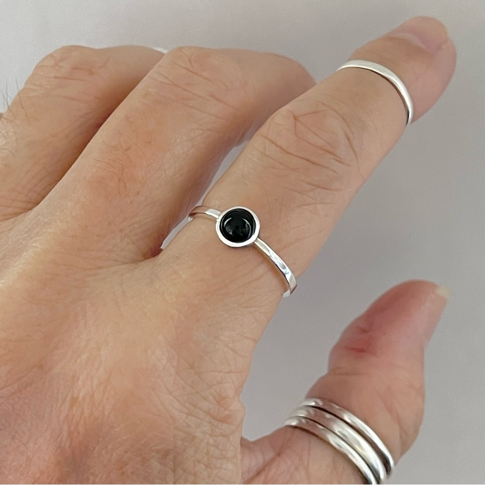 Sterling Silver Simple Small Black Onyx Ring, Stone Ring, Silver Rings, Dainty